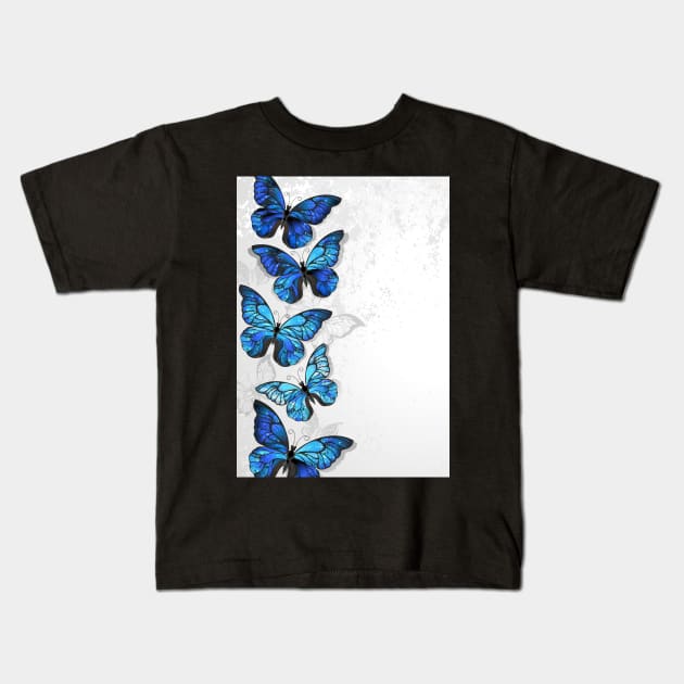 Design with Blue Butterflies Morpho Kids T-Shirt by Blackmoon9